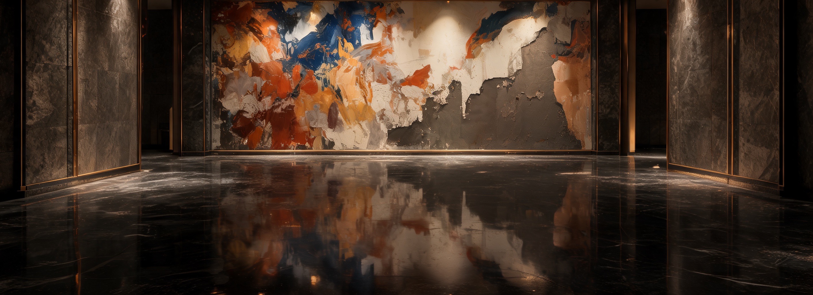 Concept visual of a large commissioned artwork in a marble private gallery