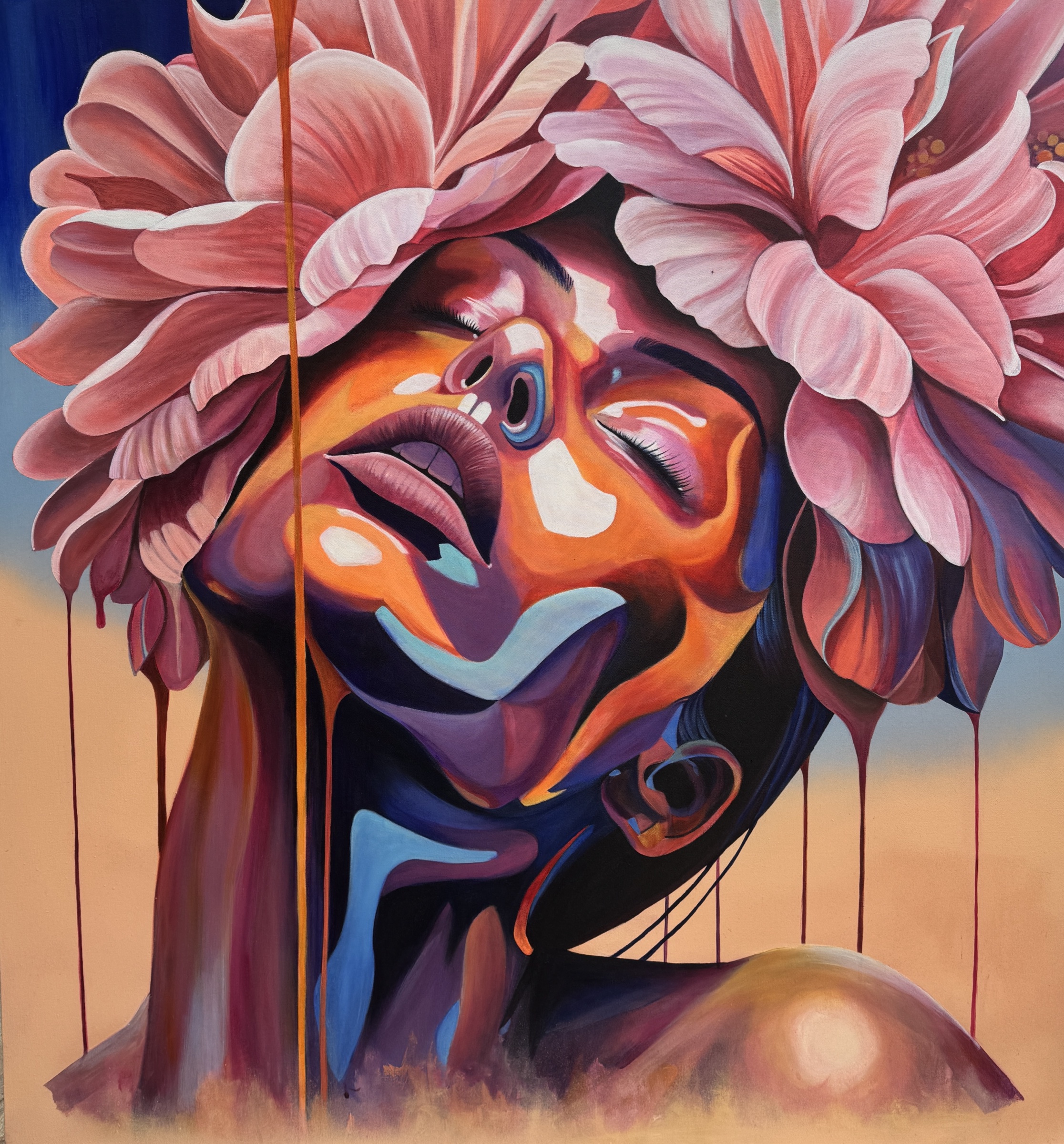 Desert Rose — portrait of a woman crowned with pink flowers, by Faith the Creator