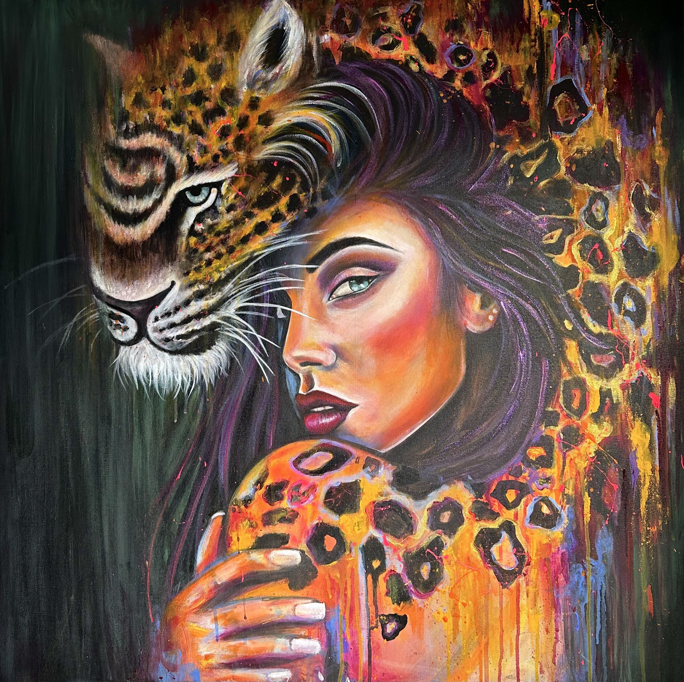Leopard Muse — portrait of a woman with a leopard and leopard-print skin