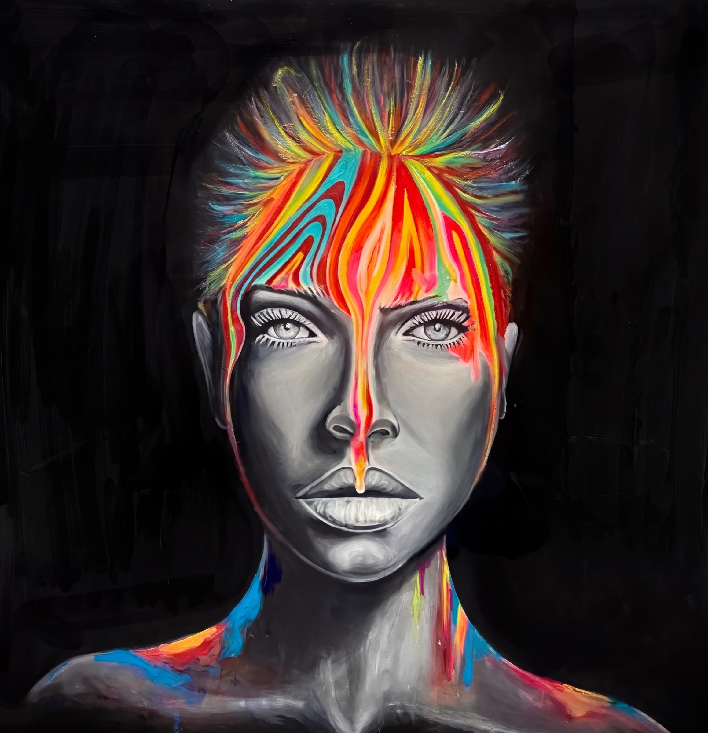Prism — portrait of a woman with rainbow hair on black